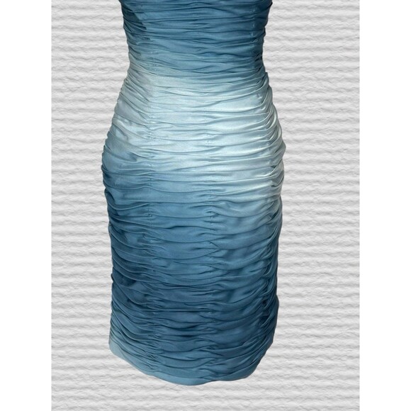 ADRIANNA PAPELL Teal Ombre Ruched Rosette Dress Size 6 Wiggle Party Evening - Picture 8 of 10